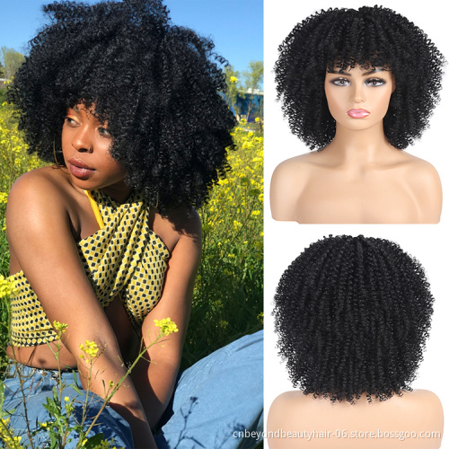 wholesale Factory supplier Wigs with bangs short wigs for black women Afro curly Synthetic wigs Hot sale